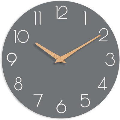 Wall Clock, 12 Inch Wooden Silent Non-Ticking, Decorative Battery Operated Wall Clocks For Bedroom, Kitchen, Home, Living Room, Office, School, Hotel 