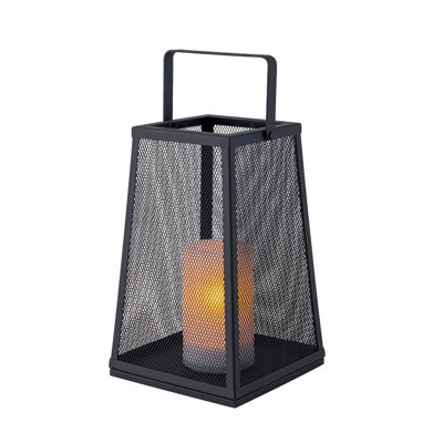 Lanterne d'extérieur solaire H10 "avec bougie vacillante Lanterne de patio en maille métallique moderne avec poignée Lanterne décorative à énergie solaire pour chemin de jardin
