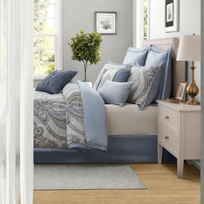 Piece Cal King Bedding Sets, Blue Jacquard, Elegant Bedroom