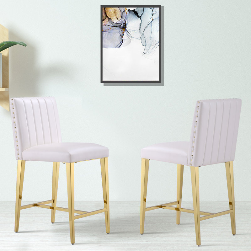 Tabouret de comptoir rembourré avec structure en métal Leroyce, 2