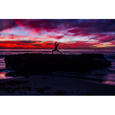 Bodner Yoga During Scarlet Sunset - Wrapped Canvas Print