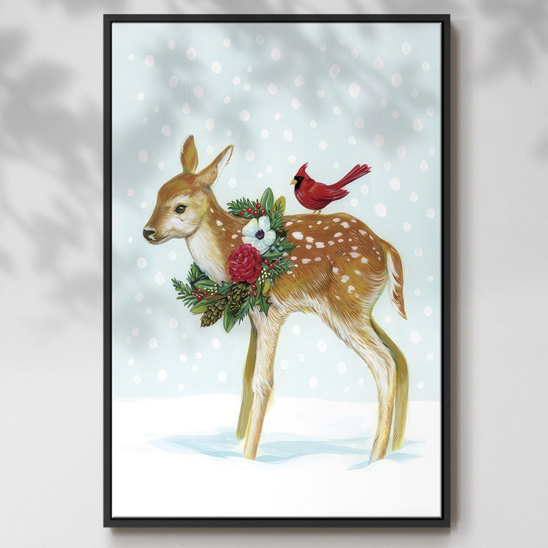 Créatures de l'hiver avec des cardinaux II, Cadre noir, H 25 po x l 17 po x P 1,5 po