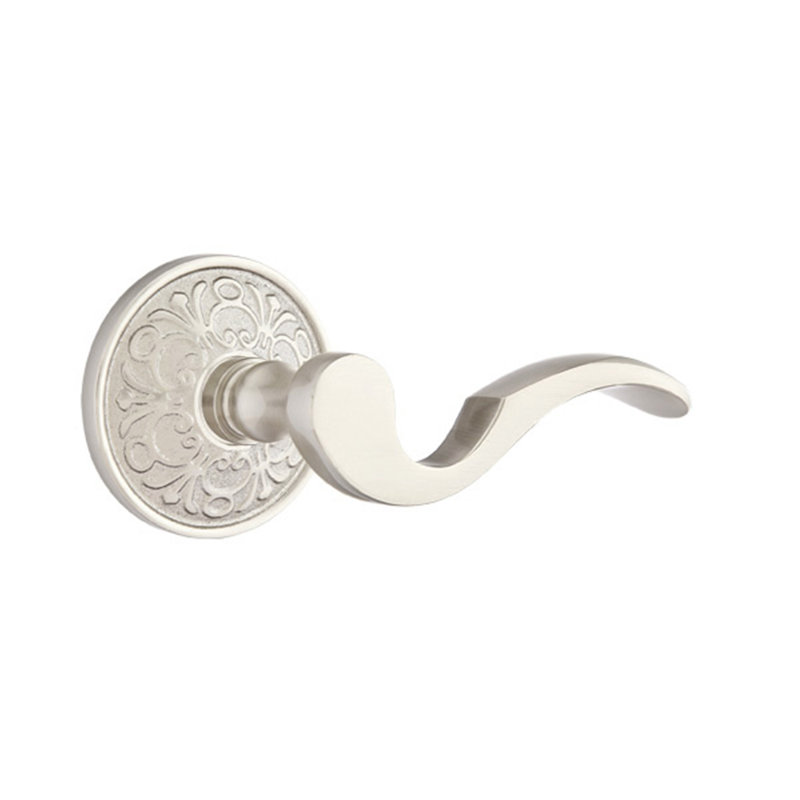 Cortina Wave/Drop Privacy (Bed & Bath) Door Lever with Round Rosette, Left, Satin Nickel