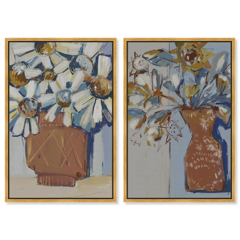 Abstract Flowers Set Set by Oliver Gal, 16" H x 11" W, Gold Floater Frame