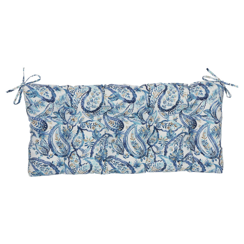 Outdoor 5'' Loveseat Seat Cushion, White/Blue Paisley