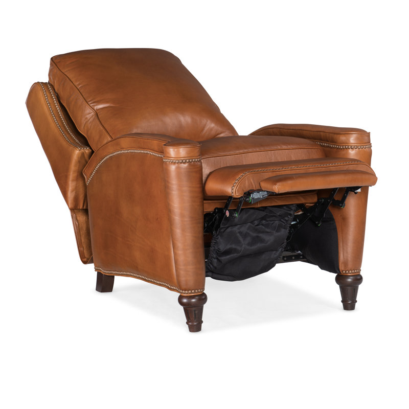Rylea Power Recliner with Power Headrest, Brown Genuine Leather, Manual