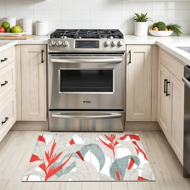 Blue Seamless Floral Vintage Oriental Style Flower Line Red Thailand Abstract Machine Washable Indoor Area Rug