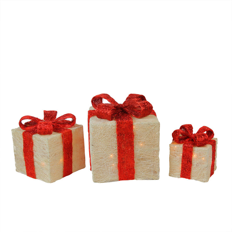 Boîtes-cadeaux Décorations de Noël pour l'extérieur, Blanc cassé