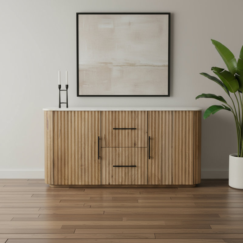 Buffet en bois massif et marbre 63 po avec deux portes 63 po