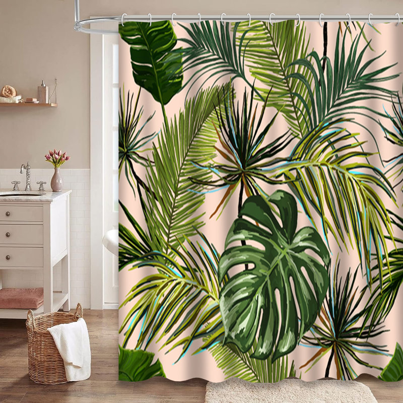 Magnifique rideau de douche floral à motif de palmiers tropicaux avec 12 crochets, L 72 po x l 84 po