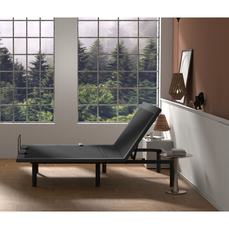 Base de lit grand réglable Os4 - Fonction de positionnement de la tête et des pieds, télécommande sans fil, structure robuste, pliage central, instantané facile à assembler, noir et gris pour la fonctionnalité, la construction, le point de vue, gris