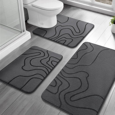 Ensembles de tapis de salle de bain en mousse viscoélastique 3 pièces - Ensemble de tapis de bain ultra épais et ultra doux, Tapis de bain antidérapants lavables à la machine pour salle de bain, baignoire et douche, accessoires de décoration intérieure, gris foncé