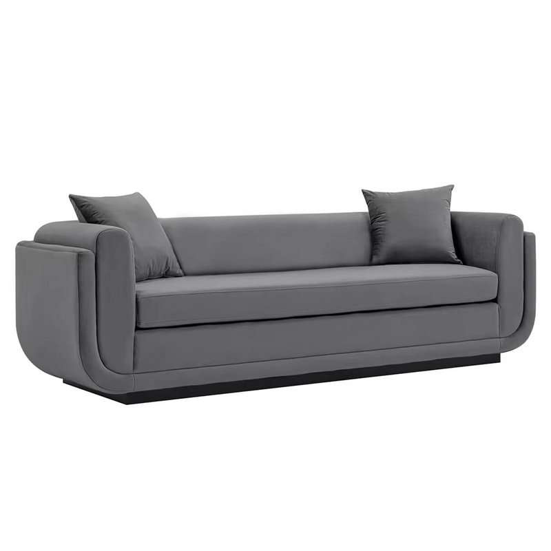 Edmonda 91'' Modern Velvet Upholstered Round Arm Pine Wood Sofa in Dark Gray, Dark Gray Velvet