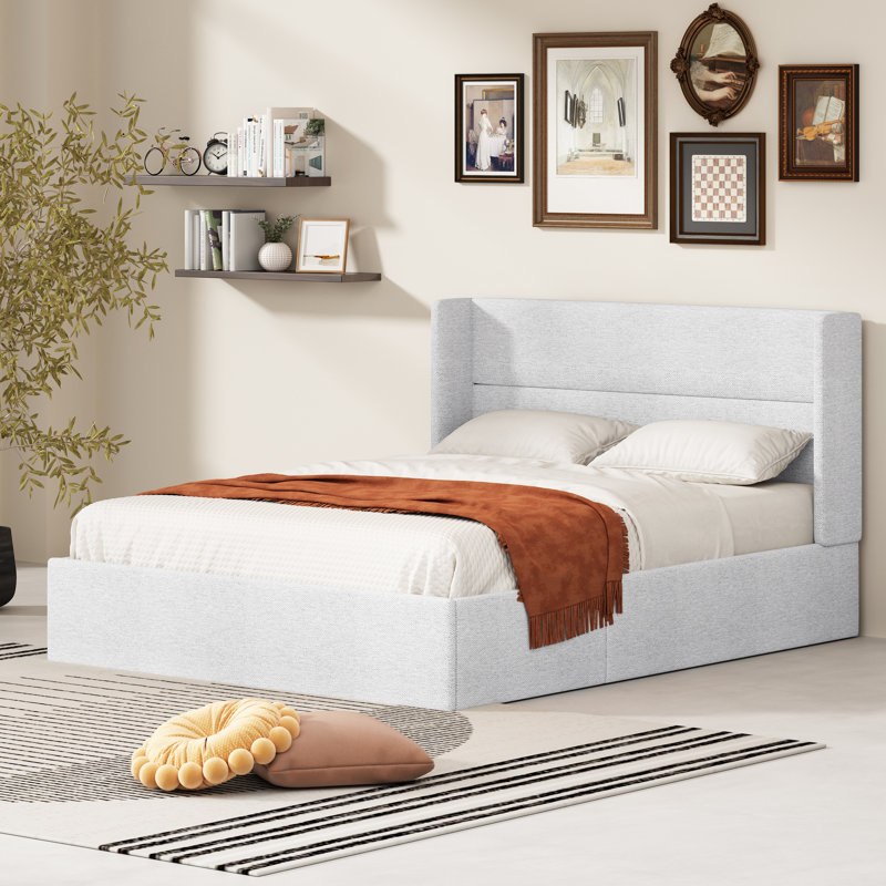 Annek Upholstered Bed Frame with Lift Up Storage, 40.9"H Wingback Headboard, Wood Slats & Metal Frame, Multiple Sizes & Fabric Options Available