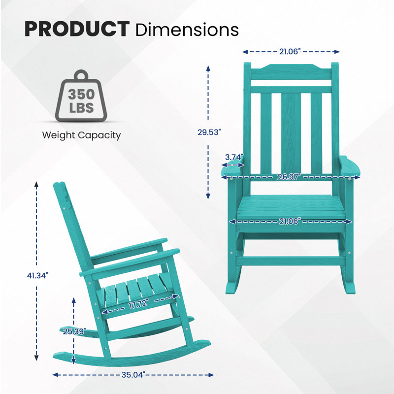 Wolak Oversized High  Density Polyethylene Rocking Adirondack Chair, Peacock Blue