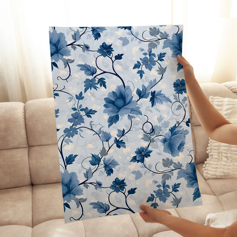 Motif floral de fleurs bleues II, H 14 po x l 11 po