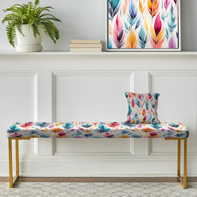 Floral Upholstered Gold Bench