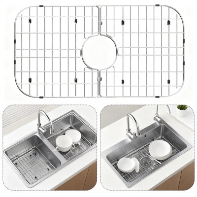 Extra Large Sink Protector Grid, 26X14 Inch Stainless Steel Sink Bottom Guard With Center Drain, Rust-Resistant Heavy Duty Drainage Rack For Kitchen Sink Scratch Prevention And Noise Reduction