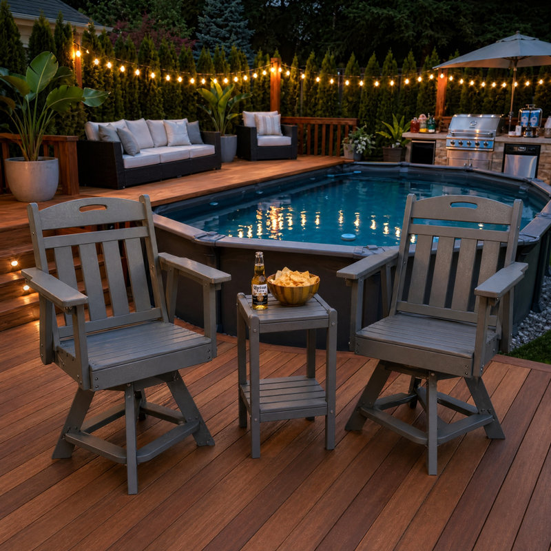 Ensemble bistro 3 pièces en PEHD pour l'extérieur | 2 chaises pivotantes + 1 table d'appoint | Résistant à toutes les saisons, nécessitant peu d'entretien et respectueux de l'environnement