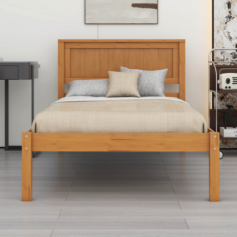Wood Bed Frame With Wood Slats Support, Size Platform Bed Frame With Headboard, Twin