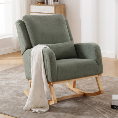 27.5-Inch Wide Rocking Chair with Solid Wood Legs and Ergonomic Lumbar Support Pillow
