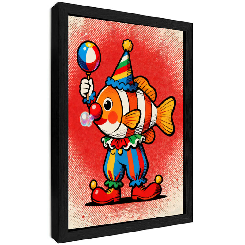 Black Framed Vintage Clown fish dressed in clown costumes Wall Art Retro Style Framed Prints, 37" H x 25" W