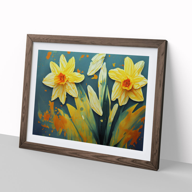 Daffodil Flower Splash - Framed Print, 25cm H x 34cm W x 2cm D, Walnut