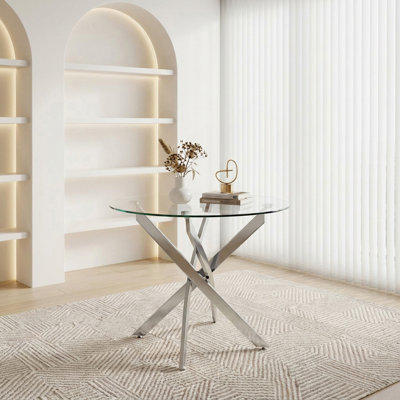 Table de salle à manger ronde, table de salle à manger en verre de 35,5 po, table de cuisine moderne pour la maison, salle à manger