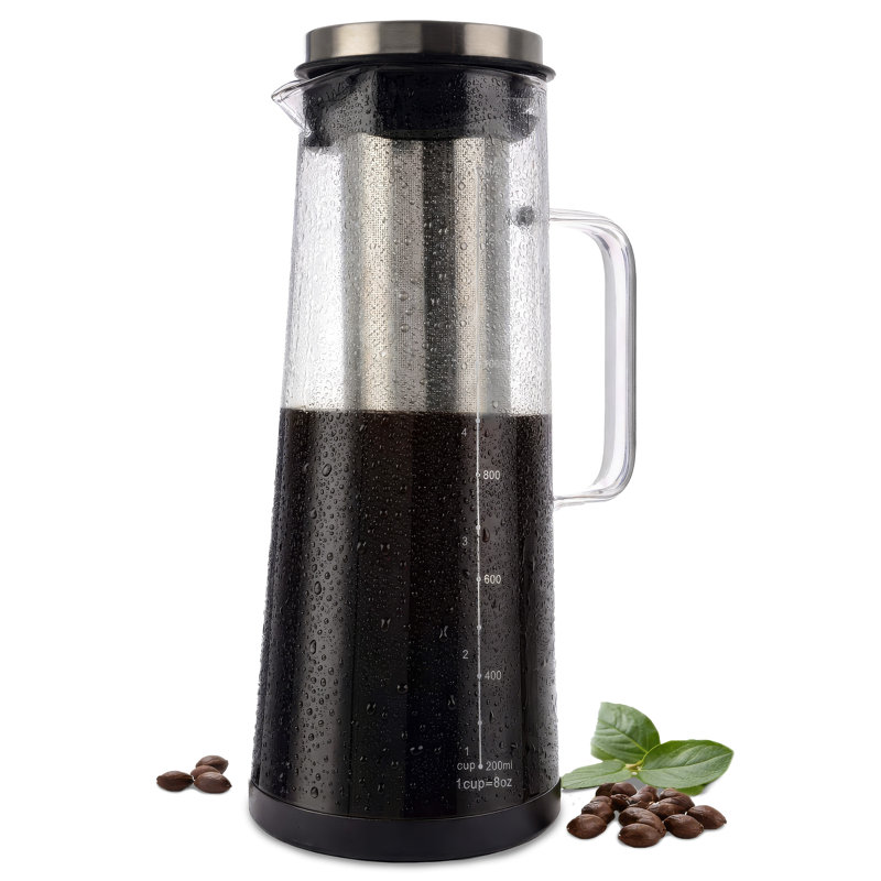 Cold Brew Coffee Maker Pitcher - 1.4L/48oz Glass Carafe with Lid and Spout and Removable Stainless Steel Filter - Cold Brew Maker and Iced Tea Pitcher for Fridge by Classic Cuisine