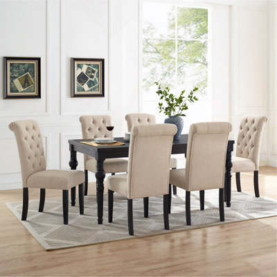 Urban Style Wood Dark Wash Turned-Leg Dining Set: Table And 6 Chairs