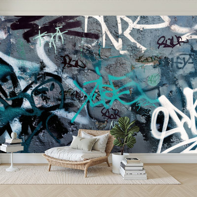Peel and Stick Wallpaper 96" W x 69" H Modern Self Adhesive Wall Mural for Bedroom Black White Graffiti Wall Art Painting