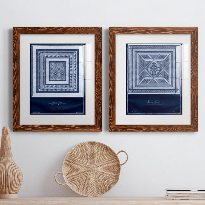Indigo Tile IV - ensemble de 2 impressions encadrées, H 17 po x l 20 po x P 1 po, Gris