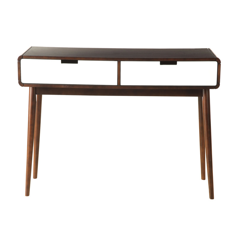 Classeur Mid-Century moderne et blanc avec console à 2 tiroirs et pieds en bois, pour le rangement dans l'espace de vie