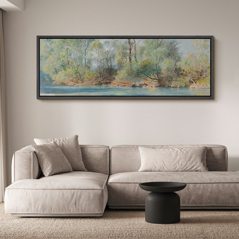 «Tranquil River Through Autumn Trees», reproduction d'art sur toile, H 20 po x l 60 po, Noir, noir, noir, noir