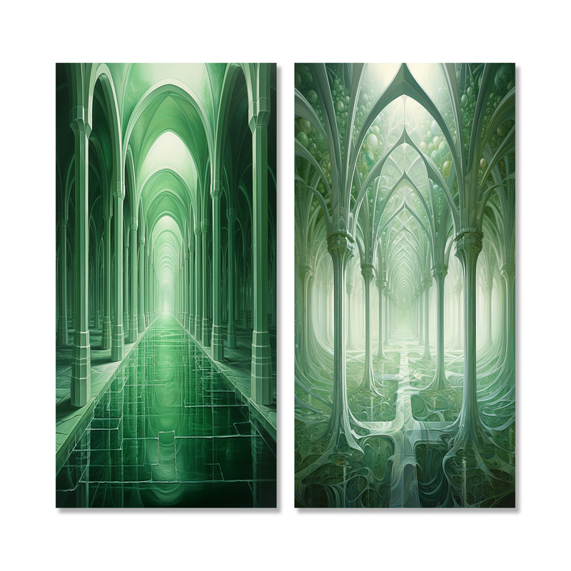 Infinite Archways Surreal Architecture - Surrealism Metal Wall Decor Set Of 3, 28" H x 24" W