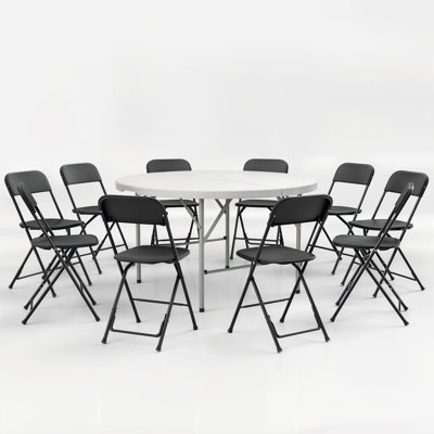 Plastic Folding Card Table with 10 Folding Chairs Set for Picnic Event Outdoor and Commercial Use