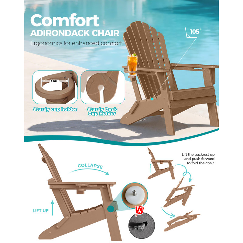 Ensemble de chaises pliantes pour 4 personnes Adirondack, Teak