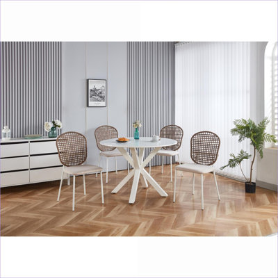 Ensemble de 4 chaises en sennit tissé beige, chaises d'appoint pour adultes, polyvalent pour la salle à manger et amp; Salon