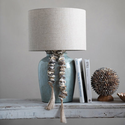 Holsworthy Stoneware Table Lamp with Linen Shade and Reactive Glaze