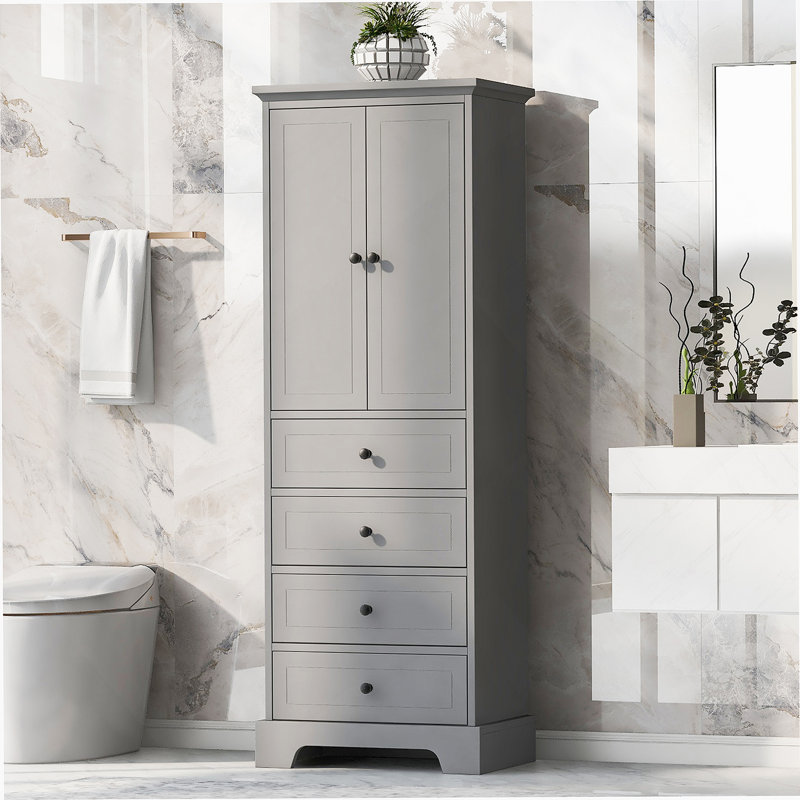 Storage Cabinet with 2 Doors and 4 Drawers for Bathroom
