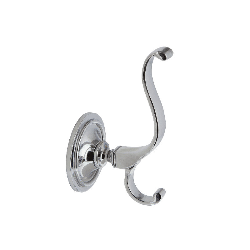 Victorian Double Coat Wall Mounted Coat Hook, Bright Chrome