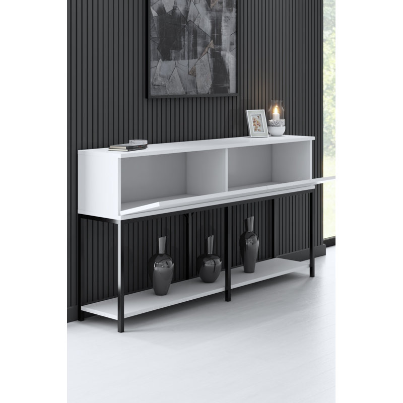 Modern Console Table with Metal Legs, Black & White, 59.1 x 31.5 x 11.8 inches | 100% Melamine Coated Particle Board, Thickness: 0.7 inches | Stylish Industrial Design Perfect for Living Room & Entryway