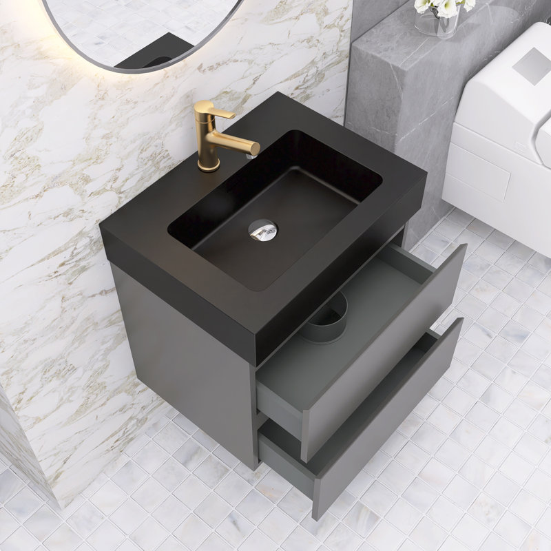 Ensemble de meuble-lavabo simple 24 po Najea, Noir mat, Gris