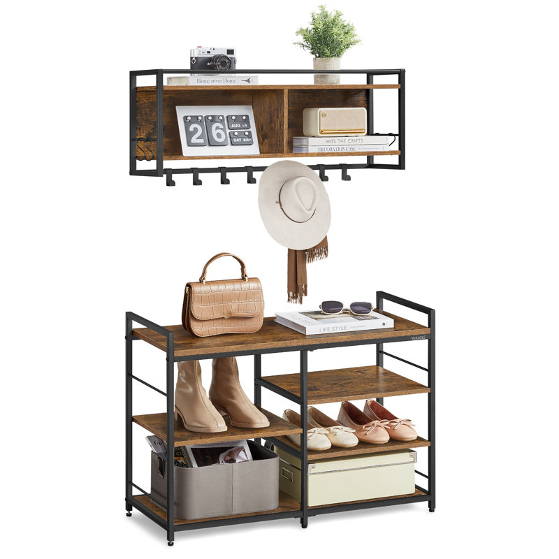 Coat Rack Shoe Bench Set, Brown