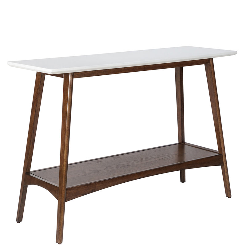 Console de base en pacane par le haut, tablette inférieure pour le rangement, assemblage requis avec blanc, Pacanier