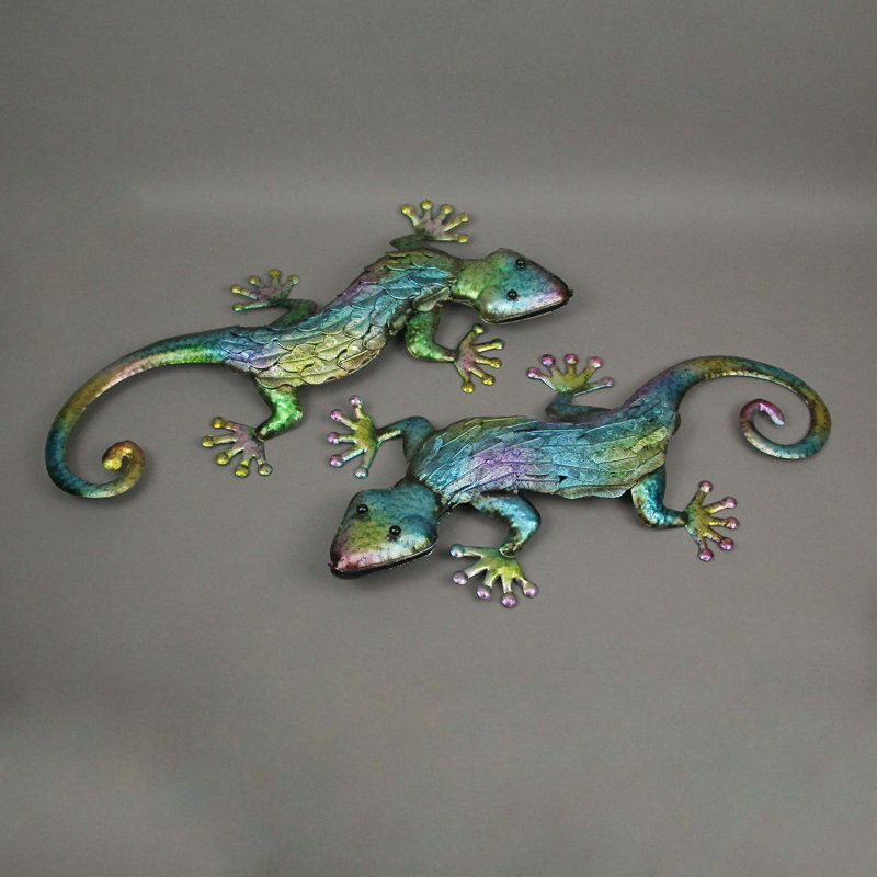 Ensemble de 2 décorations murales en métal lézard gecko