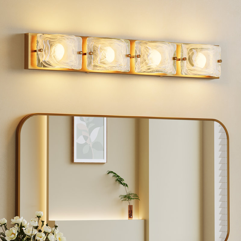 4 Tiles Cloud Glass Gold Copper Bathroom Vanity -Light Color Adjustable, 4 Lights