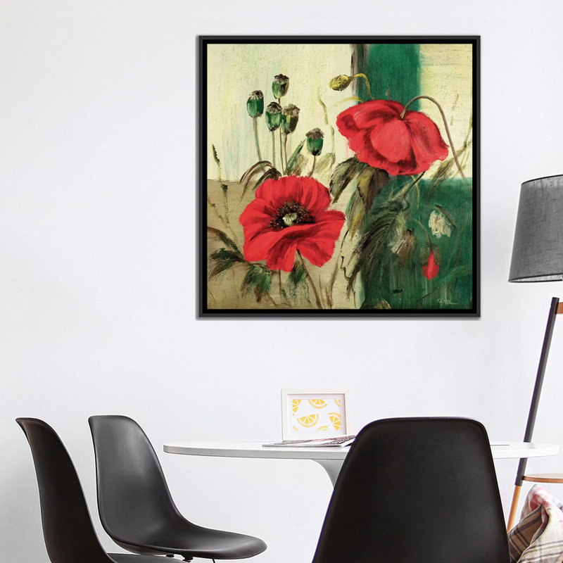 « red pops composition ii », impression sur toile, H 18 po x l 18 po x P 1,5 po, Toile avec cadre noir, Pas de tapis