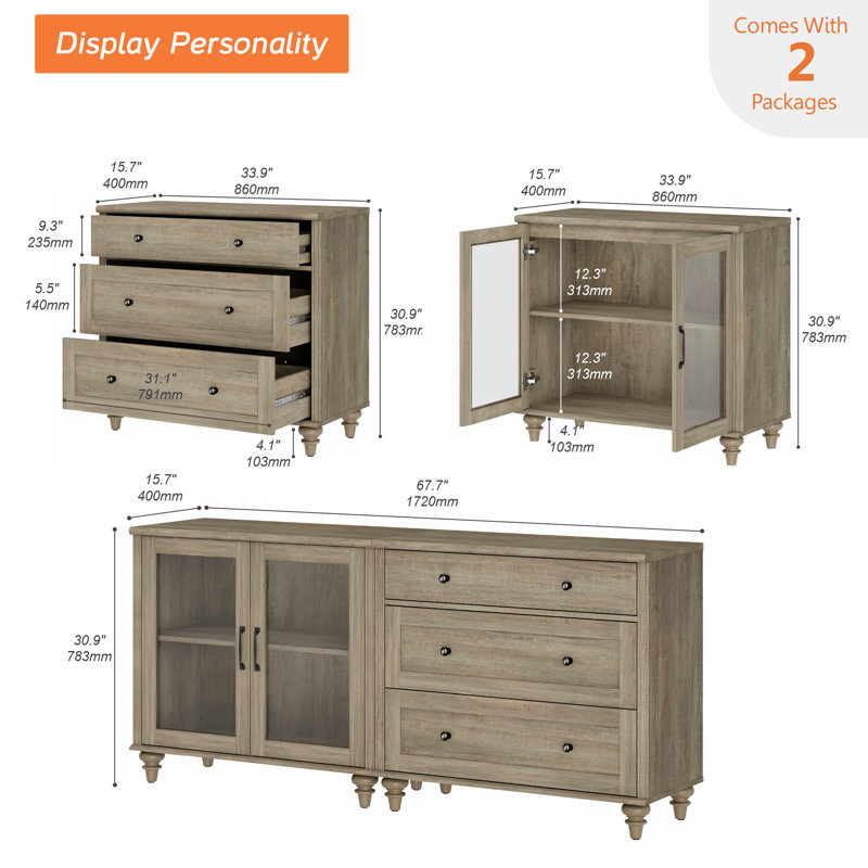 Damaj TV Stand for TVs up to 78", Wash Gray