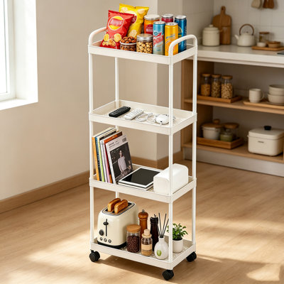4-Tier Plastic Rolling Utility Cart with Handle and Wheels